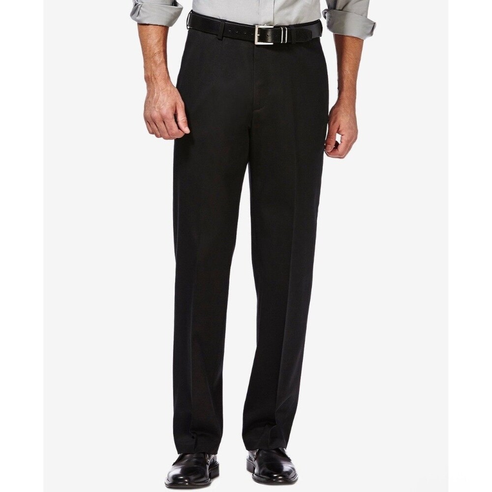 $70 NEW HAGGAR Mens 38x30 Black Cotton Classic Fit Premium Khaki Chino Pants
